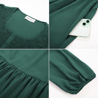 Elegante midi-jurk met lange mouwen en vierkante hals voor dames in grote maten
