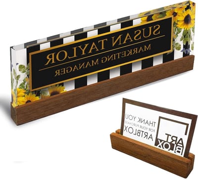 Bureau Naamplaat - Naambordje Kantoor - Werkplek Decoratie - Gepersonaliseerd Ontwerp - 20 cm Hoog - Zonnebloem Design