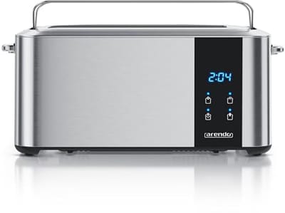 Roestvrijstalen broodrooster met lange sleuf en touchscreen - 4 sneden, 1500 W, geïntegreerd opzetstuk voor broodjes, 7 bruiningsgraden