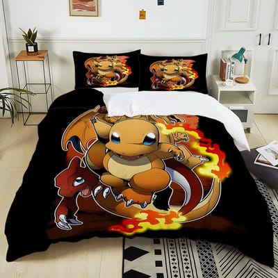 10 Maten Pokémon Charizard Beddengoed Set 3 Delen Dekbedovertrek Volwassen Kinderen Verjaardagscadeau Volledige Maat Beddengoed Set Luxe voor Cadeaus EU Twin 135X200cm