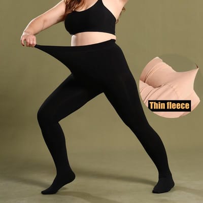 Doiaeskv 100 Kg Plus Size Dames Panty's Dikke Warme Winter Panty Hoge Taille Vrouwelijke Stretch Dunne Skinny Fleece Panty 400 G 3XL black