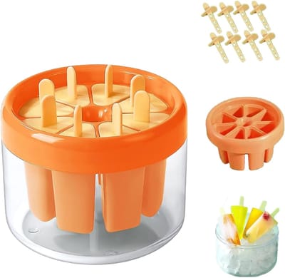 IJsjes Maker - IJslolly Vorm - Zelfgemaakte Lekkernijen - 8 Holtes Herbruikbaar - Compact Ontwerp - Oranje