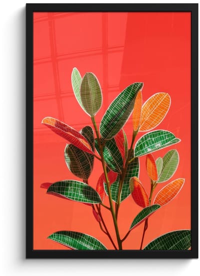Poster in lijst - Fotolijst 40x60 cm - Posters - Bladeren - Nerven - Oranje - Structuur - Posterlijst zwart - Decoratie - Wanddecoratie woonkamer - Muurdecoratie slaapkamer