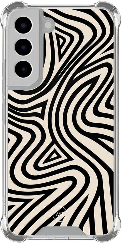 Hoesje (shockproof) geschikt voor Samsung Galaxy S22 - Groovy lines - Extra sterke case - TPU/polycarbonaat - Print - Zwart, Wit, Transparant