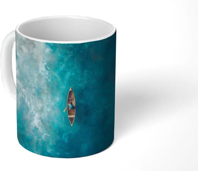 Mok - Koffiemok - Bootje - Water - Blauw - Mokken - 350 ML - Beker - Koffiemokken - Theemok