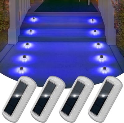 4 Stuks Zonne Buitenlampen voor Deck - Waterdicht - Blauw - Geschikt voor Oprit, Schutting, Voordeur, Trap, Tuin, Pad, Steiger en Terras