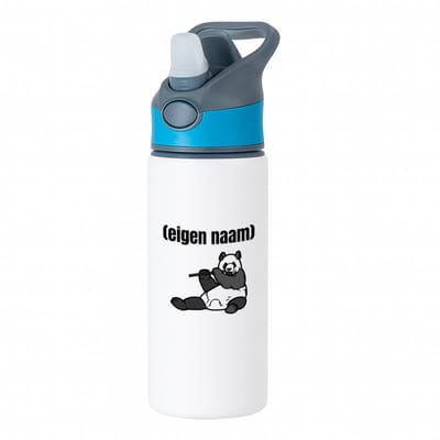 Hacebo® - panda en bamboe met eigen naam waterfles met rietje blauw - Panda - panda liefhebbers - iemand die houdt van panda's - verjaardag - cadeau - kado - water fles - 650ML