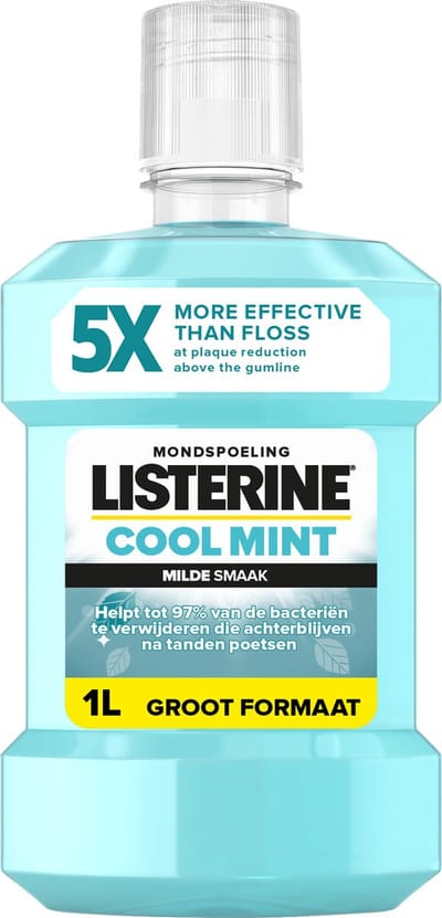 Listerine Mondwater Cool Mint Milde Smaak - mondspoeling - zonder alcohol - langdurig frisse adem - 1 x 1000 ml