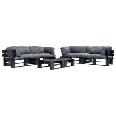 vidaXL - 6-delige - Loungeset - pallet - met - grijze - kussens - hout