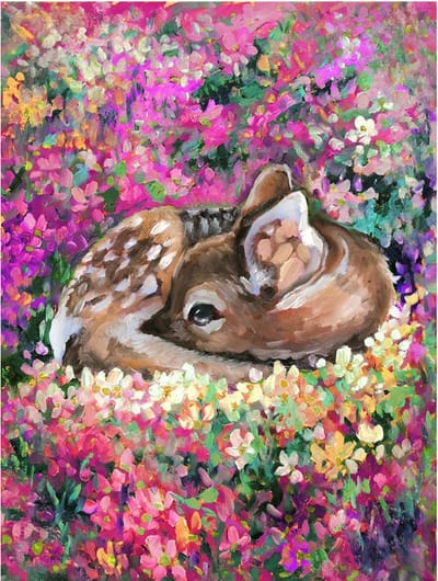 Diamond Painting Set - Jong Hertje Tussen Bloemen - incl. Pen & Wax - 30x40cm