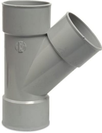T-stuk 45° PVC-U 32 mm – Lijmmof x Lijmmof x Lijmmof Grijs KOMO
