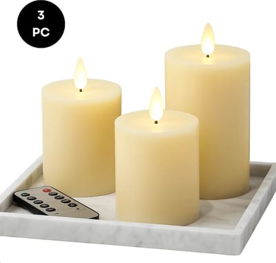 Lomera LED Kaarsen Set - Met Afstandsbediening - Flikkerende Vlam - Ivoorkleur - Timer Functie - Echte Wax - 3-Delige Set - Realistische Vlam - Decoratieve Verlichting - Energiezuinig - Sfeerverlichting - Interieur Decoratie - LED Verlichting