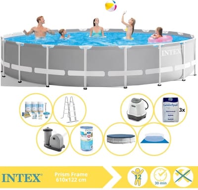 Intex Prism Frame Zwembad - Opzetzwembad - 610x122 cm - Inclusief Filter, Zoutsysteem, Zout en #N/A
