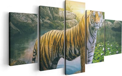 Artaza Canvas Schilderij Vijfluik Luipaard In Een Vijver Bij Zonsondergang - 100x50 - Foto Op Canvas - Canvas Print