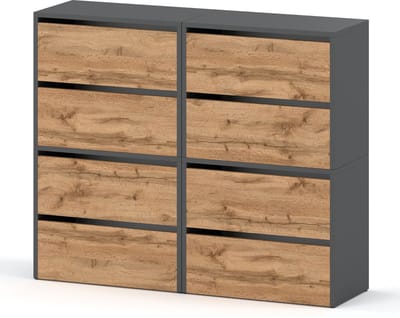 Meubel Square - Schoenenkast STEP - Set van 4 - Eiken / Grijs - Modulaire schoenenkast zonder handgrepen