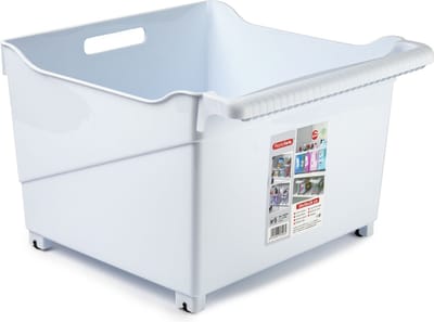 Plasticforte opberg Trolley Container - wit - op wieltjes - L39 x B38 x H26 cm - kunststof - opslag box/bak - 38 liter
