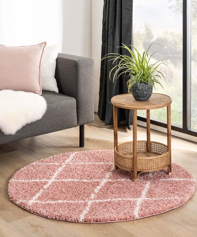 Rond berber vloerkleed - Habitat roze/wit 80