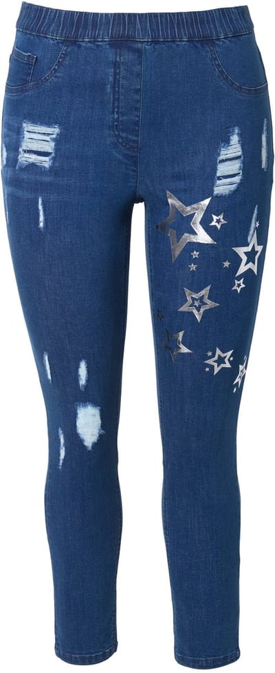 Angel of Style - Dames - Jegging Jule slim fit metallic sterren - Blue stone - Maat 44