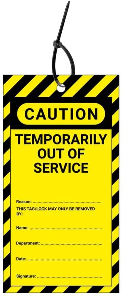 LOTO tags temporarily out of service EN - 10 stuks - inclusief tiewraps