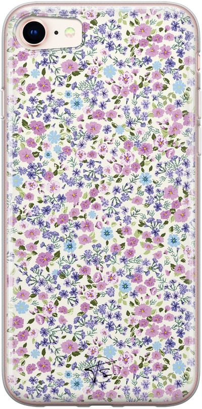 Hoesje geschikt voor iPhone SE (2020) - Paarse bloemen - Soft Case - TPU - Bloemen - Paars - Mooie Telefoonhoesjes