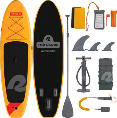 Retrospec Opblaasbaar Supboard - 320 cm - Inclusief Peddel, Opbergtas en Accessoires - Stand Up Paddle Board / SUP - Oranje / Zwart