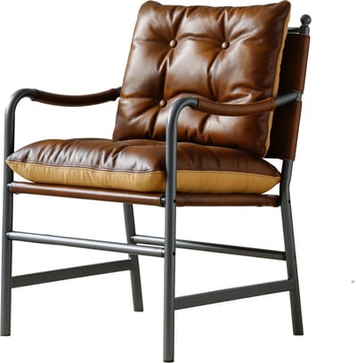 Bruine leren fauteuil - mid-century moderne accentstoel - enkele bank - stevige zitting - 60x62x90 cm - ontspannen - woonkamer bruin