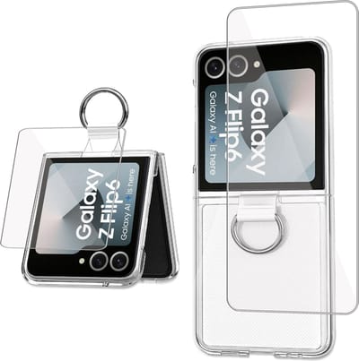 Hoesje + Screenprotector geschikt voor Samsung Galaxy Z Flip 6 / Flip 7 FE – Folie - Extreme Shock Case – Ring Houder