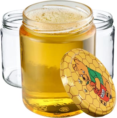 KADAX Weckpotten, 540 ml, inmaakpotten voor schroefdeksel, jampot, voorraadpot, conservenglas, ronde glazen (Winnie de Poeh, 8 stuks)