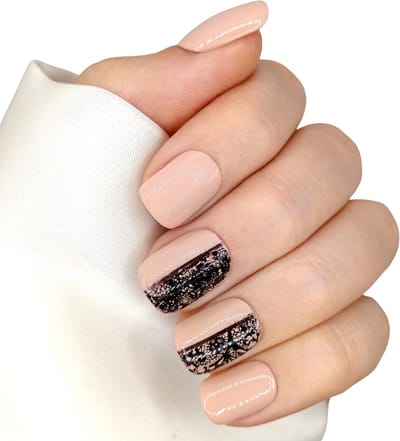 SD Press on Nails - B25 - Plaknagels met nagellijm - Kort Recht Square Kunstnagels - Nude Lace - Set 20 Kunstnagels handgemaakt van gellak - Nail Art - Beauty - Manicure - Nails at home - Nageltips - Nepnagels - Accessoires voor haar