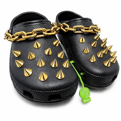 Schoen Accessoires Geschikt voor Crocs – Spikes Set – Schoen Charms – Ketting Accessoire – Unisex Schoendecoratie – Goud