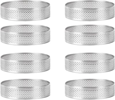 Bakvorm Ringen - Taartringen Set - Desserts Vormgeven - Geperforeerd Ontwerp - 8 Stuks 6-8cm - Zilverkleurig