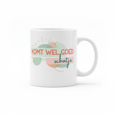 Motiverende Tekst Mok 330 ml – “Komt Wel Goed Schatje” Positieve Koffie- & Theebeker Cadeau