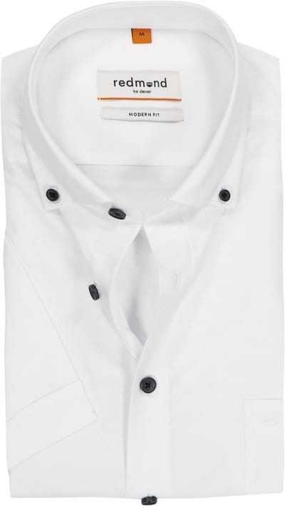 Redmond modern fit overhemd - korte mouw - Oxford - wit - Strijkvriendelijk - Boordmaat: 39 - 40