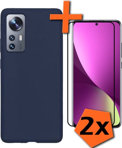Hoes - Met 2x Screenprotector - Geschikt voor Xiaomi 12 Pro - Sterk & Shockproof - Back Cover - Siliconen Case - Telefoon Hoes - Donkerblauw