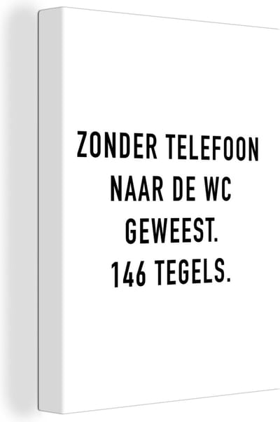 Canvas Schilderij Spreuken - Quotes - Zonder telefoon naar de wc geweest. 146 tegels. - Toilet - 30x40 cm - Wanddecoratie