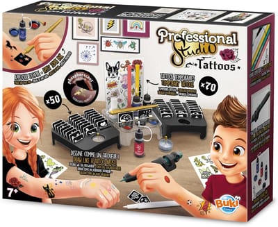 Tattoo Studio Set - Creatieve Tattoos - Kinderfeestjes Versieren - Inclusief Glitter en Sjabloon - 450 gram - Zwart