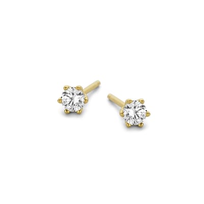 New bling 9NB-0593 Zilveren Oorknopjes Dames - Zirkonia - Rond - Chaton - 3 mm - Goudkleurig