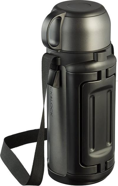 Lock&Lock Thermoskan - Isoleerkan - Koffiekan - Thermosfles - Thee en Koffie - Lekvrij - BPA vrij - PFAS vrij - 1,5 liter - Groot - RVS - Inklapbaar handvat - Zwart - LocknLock