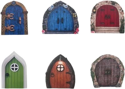 Miniatuur Deurtjes - Fairy Doors - Tuin Decoratie - Set van 6 - 3.23x3.54in - Houtkleur