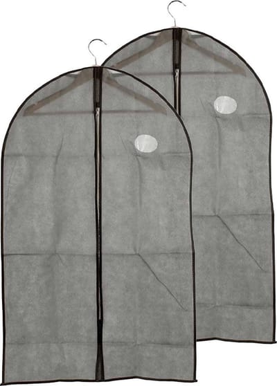 Kipit Kledinghoes - 2x - met kijkvenster - grijs - 60 x 100 cm - kledingzak - voor jurk of pak