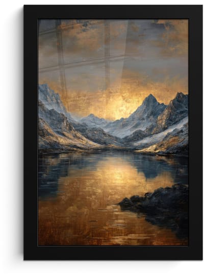 Poster in lijst - Fotolijst 20x30 cm - Posters - Berglandschap met Gouden Zonsondergang - Posterlijst zwart - Decoratie - Wanddecoratie woonkamer - Muurdecoratie slaapkamer