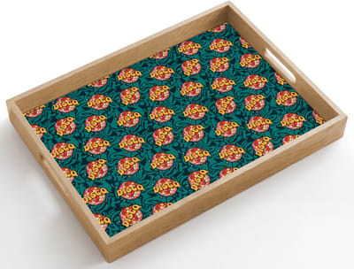 Dienblad hout 50x35 cm - Schootdienblad - Groen - Disco - Patroon - Borrelplank rechthoek - Plateau dienbladen