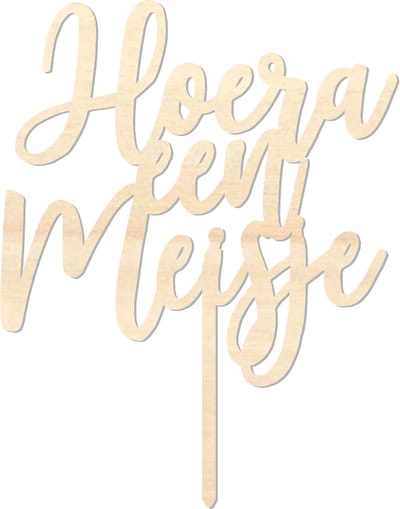 Houten caketopper / taarttopper - Hoera een Meisje - Taart / Cake topper op bestelling gemaakt