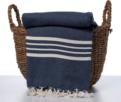 Lalay Hamamdoek Krem Sultan XXL Navy 220x170cm - navy - 220 - 170 - XXL Strandlaken - Tweepersoons strandlaken - 2 Persoons Stranddoek - Picknickkleed - Festivalkleed - Plaid - Hamamdoek groot