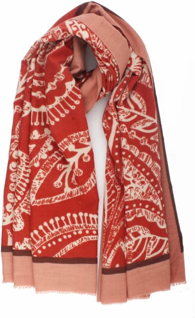 Olivia scarf- Accessories Junkie Amsterdam- Sjaal dames- Lange sjaal- Sjaal voor jas- Viscose- Omslagdoek- Cosy chic- Cadeau- Grafische print- Stola- Oud roze oranje rood