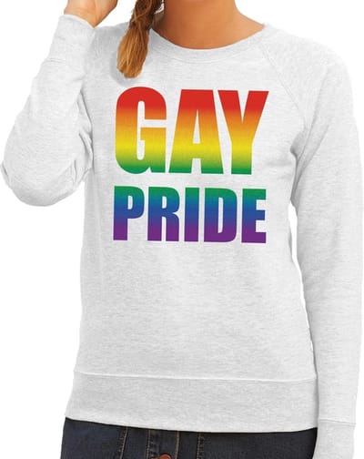 Gay pride regenboog tekst sweater grijs - lesbo sweater voor dames - gay pride XS
