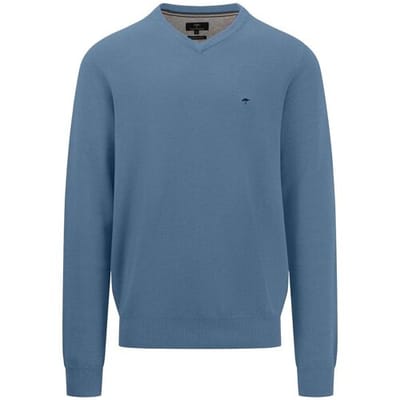 Fynch-Hatton Trui V-Neck Cotton Texture Knit Cloud Blue / male