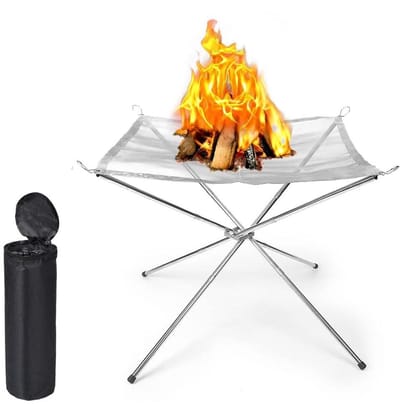 GELLDG Vuurkorf - 42 cm vuurpot voor buiten - Roestvrijstalen vuurpot - Draagbaar - Met roestbescherming - Geschikt voor tuin, camping, strand, barbecues en picknicks