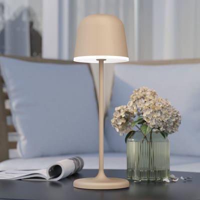 EGLO Mannera Tafellamp - Aanraakdimmer - 34 cm - Oplaadbaar (tot 38 uur licht) - Aluminium - Zandkleur/Wit - Draadloos - Binnen en Buiten