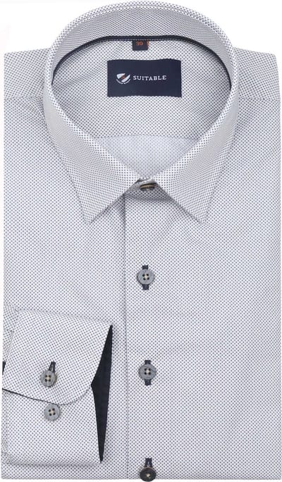 Suitable Overhemd Print Sand Donkerblauw (navy) - Maat 39 - Heren - Overhemden Formeel